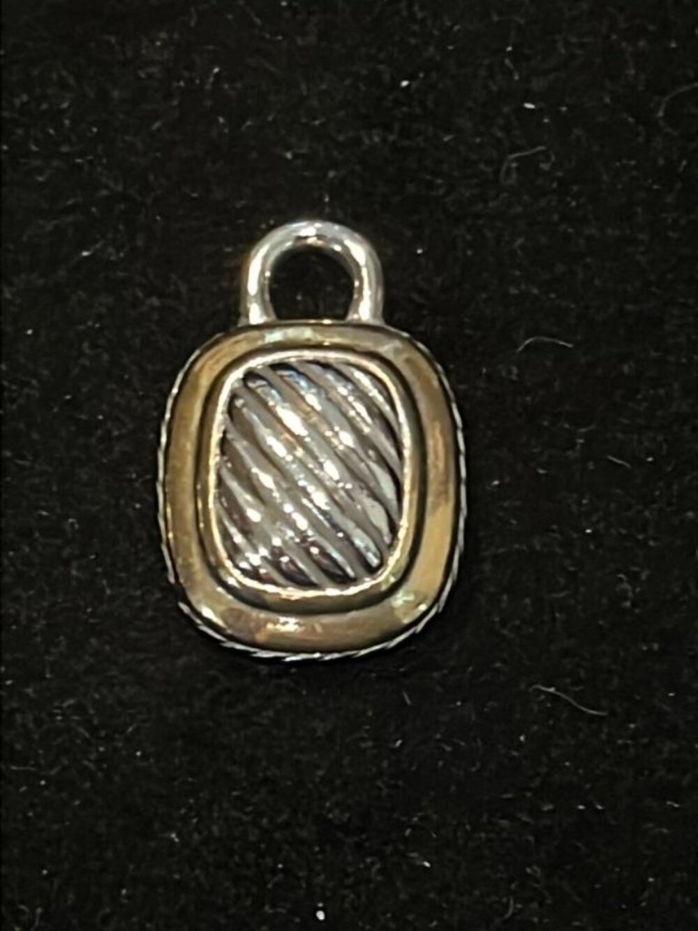 Silver Tone Diagonal Rope Square with Gold Tone Frame Pendant